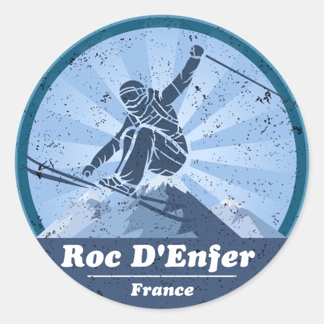 Sticker Rond Roc D'Enfer Station de ski - Skieur (Devant)