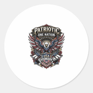 Sticker Rond Roc Patriotique Aigle Crête Musique Rock Métal Pat