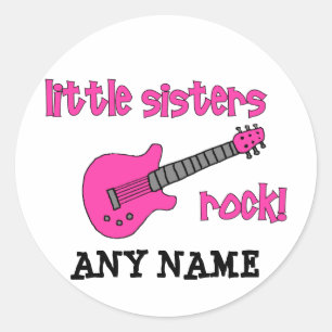 Sticker Rond Roche de petites soeurs ! avec la guitare rose