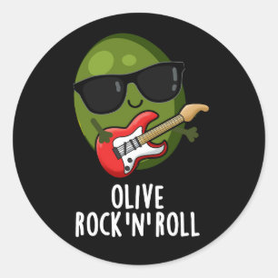 Sticker Rond Rocher D'Olive Et Rouleau Funny Rocker Pun D'Olive