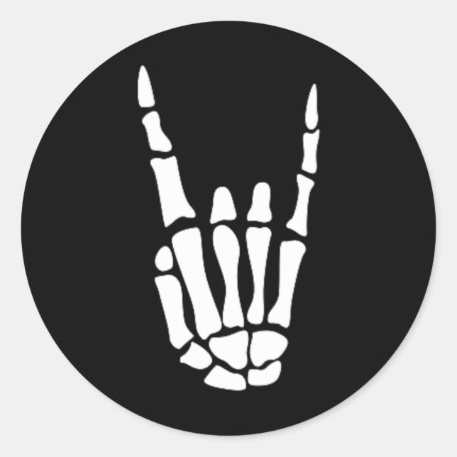 Sticker Rond Rocher sur squelette Signe main - Hallowee minimal (Devant)