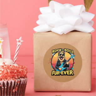 Sticker Rond Rock and Roll German Shepherd'Art Retro Sunset