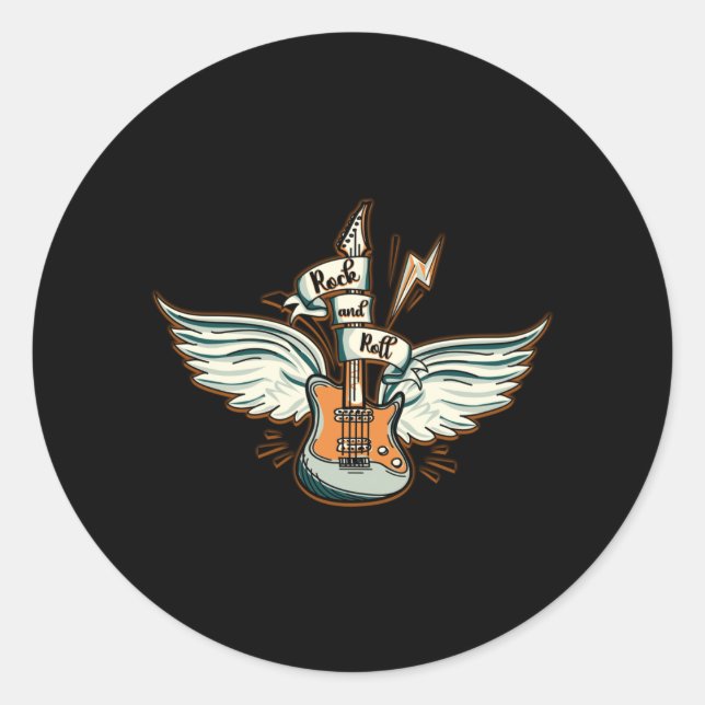 Sticker Rond Rock and roll Guitar Wings Music (Devant)
