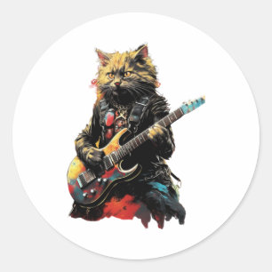Sticker Rond Rock band Cat jouant de la guitare