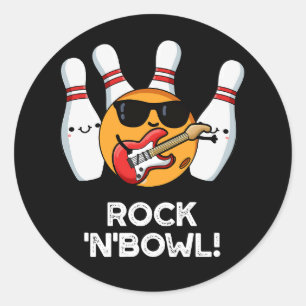 Sticker Rond Rock & Bowl Funny Bowling Pun Dark BG
