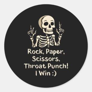Sticker Rond Rock, Ciseaux Papier Throat Punch Je gagne Drôle S