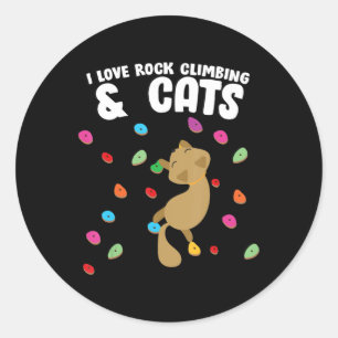 Sticker Rond Rock Climbing and Cat Love Cute Birthday