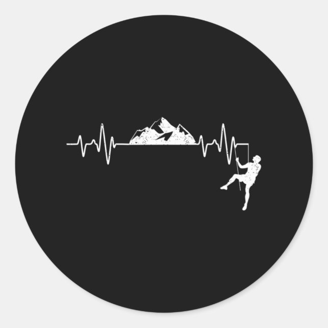 Sticker Rond Rock Climbing Heartbeat Climber Pulse Mountain Out (Devant)