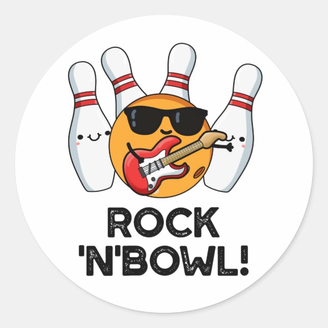 Sticker Rond Rock Et Bowl Drôle Bowling Pun (Devant)