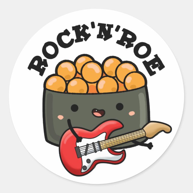 Sticker Rond Rock Et Roe Drôle Sushi Pun (Devant)