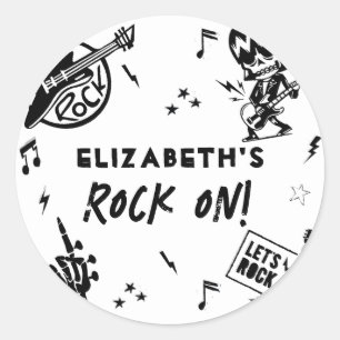 Sticker Rond Rock et Roll Black & White Anniversaire Party