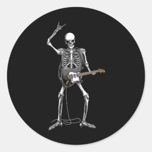 Sticker Rond Rock Et Roll De Skeleton Guitariste