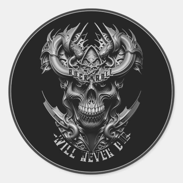 Sticker Rond Rock Et Rouleau Ne Mourront Jamais De Roche Métal  (Devant)