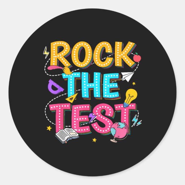 Sticker Rond Rock Le Test Motivational Test Day Pour Enseignant (Devant)