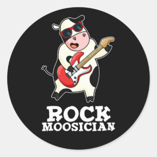 Sticker Rond Rock Moosician Funny Cow Musicien Pun Dark BG