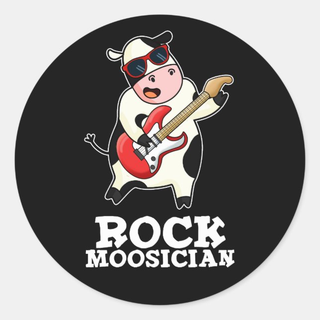 Sticker Rond Rock Moosician Funny Cow Musicien Pun Dark BG (Devant)