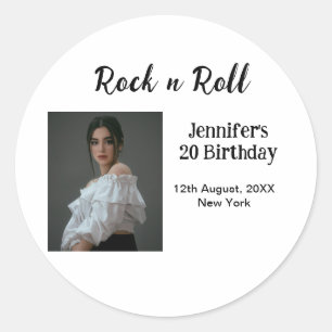 Sticker Rond Rock n roll 20e anniversaire fille photo élégant m