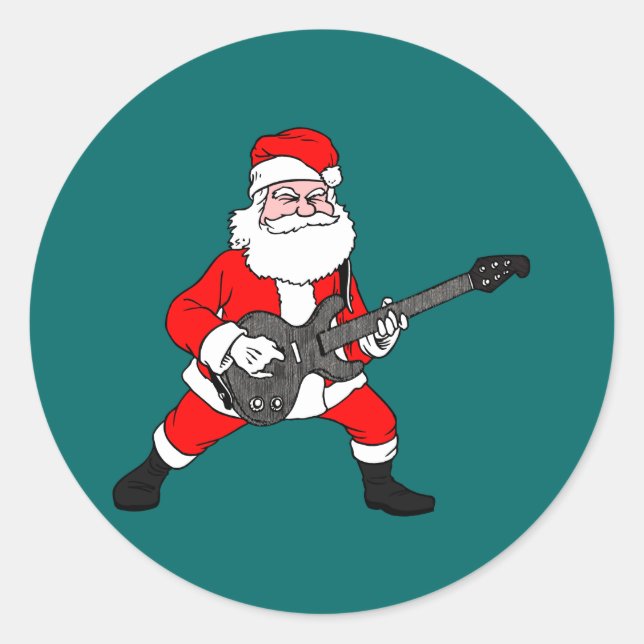 Sticker Rond Rock N Roll Santa Claus (Devant)