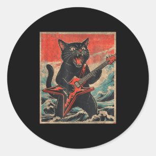 Sticker Rond Rock On Guitariste Vintage Chat Style De Groupe Co