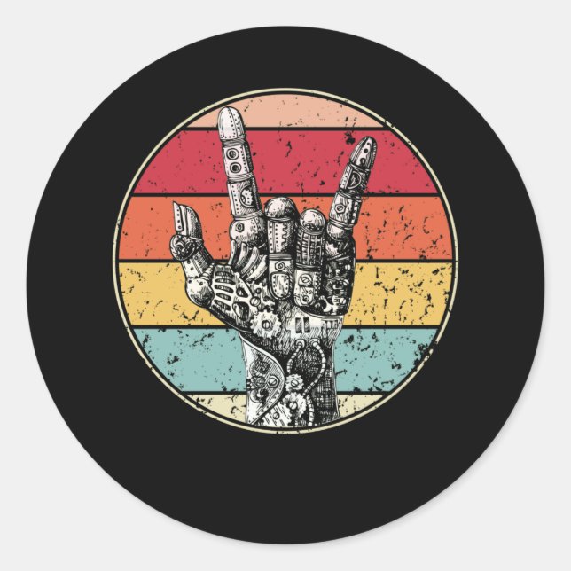 Sticker Rond Rock On Hand Horns pour Rock and Roll Music (Devant)