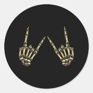 Sticker Rond Rock On Rock Et Roll Skeleton Mains - Pour Concert