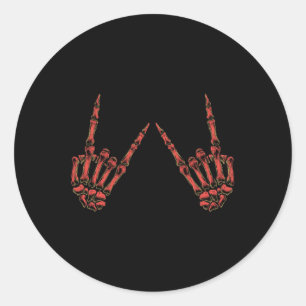 Sticker Rond Rock On Rock Et Roll Skeleton Mains - Pour Concert
