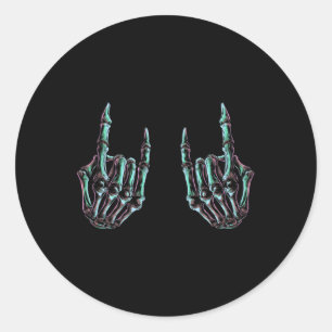 Sticker Rond Rock On Rock Star Skeleton Hands - Concert Band Gr