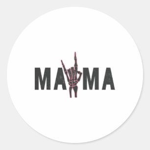 Sticker Rond Rock on skeleton Hand Mama Halloween Vintage Tee W