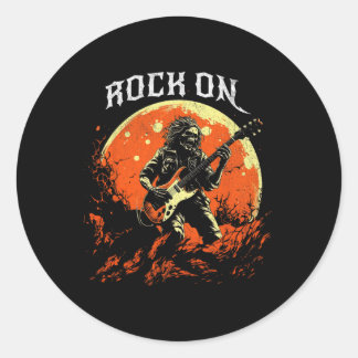 Sticker Rond Rock On Skeleton Jouer Guitare Rock Et Roll Hall