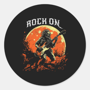 Sticker Rond Rock On Skeleton Jouer Guitare Rock Et Roll Hall