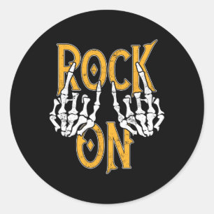 Sticker Rond Rock On Skeleton Mains Rock Et Roll Metal Concert