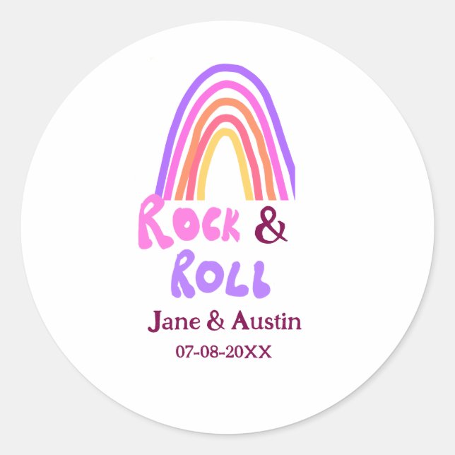 Sticker Rond Rock & roll mariage ajouter nom de couple rétro ar (Devant)