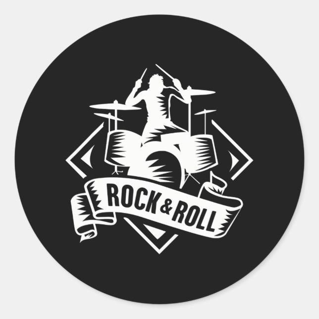 Sticker Rond Rock & Roll Rocker Rock And Roll Music (Devant)