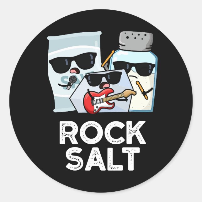 Sticker Rond Rock Salt Funny Condiment Music Pun Dark BG (Devant)