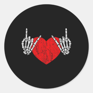 Sticker Rond Rock Skeleton Coeur Main Rock Et Rouleau