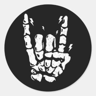 Sticker Rond Rock Skeleton Cool Rocker Halloween Hommes Femmes