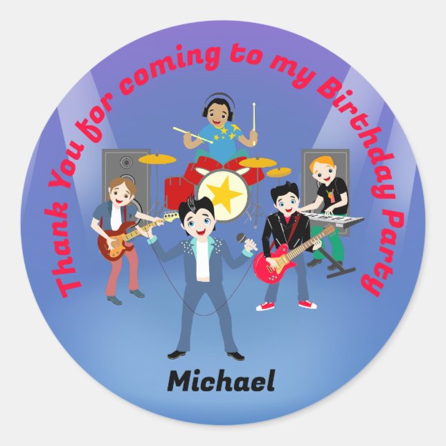 Sticker Rond Rock Star Boys Band Anniversaire (Devant)