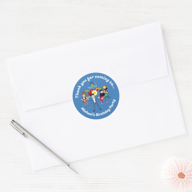 Sticker Rond Rock Star Boys Band Anniversaire (Enveloppe)