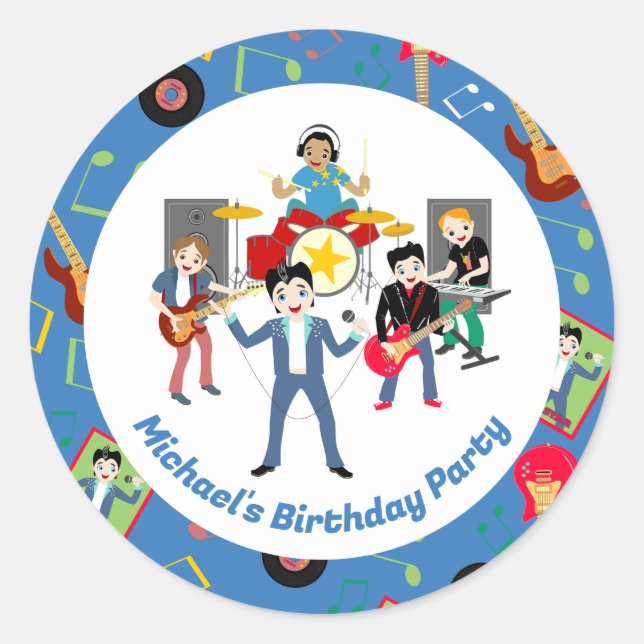 Sticker Rond Rock Star Boys Band Anniversaire (Devant)