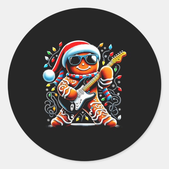 Sticker Rond Rock Star Gingerbread Christmas Guitar Lights Men  (Devant)