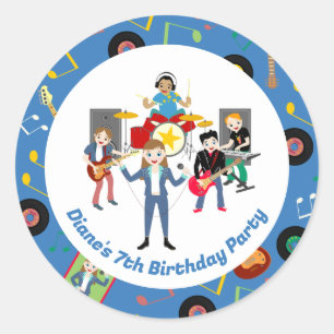Sticker Rond Rock Star Girl Band Anniversaire