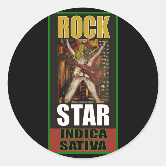 STICKER ROND ROCK STAR INDICA SATIVA (Devant)