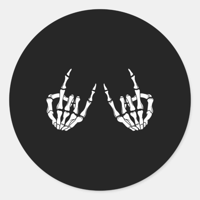 Sticker Rond Rock Star Rock Skeleton Hands Rocker Éffrayant Hal (Devant)