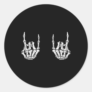 Sticker Rond Rock Star Rock Skeleton Hands Rocker Funny Hall