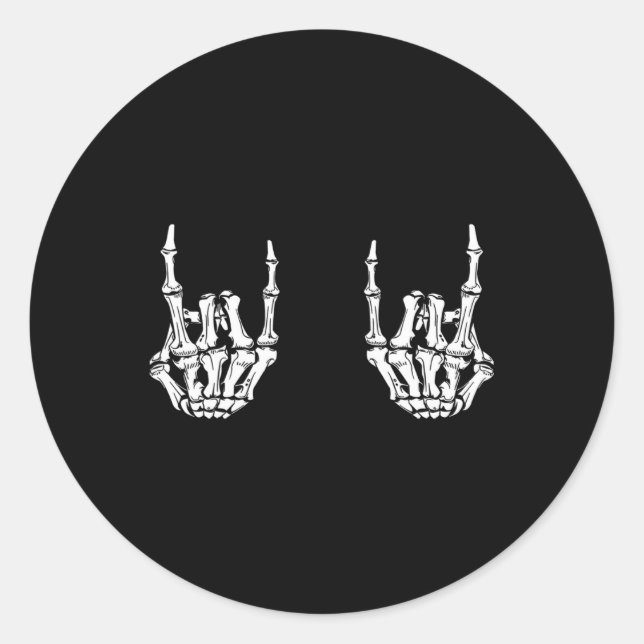Sticker Rond Rock Star Rock Skeleton Hands Rocker Funny Hall (Devant)