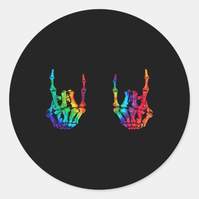 Sticker Rond Rock Star Rock Skeleton Hands Rocker Halloween (Devant)