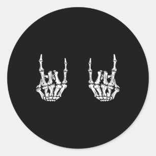 Sticker Rond Rock Star Rock Skeleton Hands Rockfun Hallow
