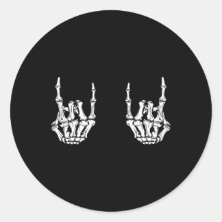 Sticker Rond Rock Star Rock Skeleton Hands Rockfun Hallow