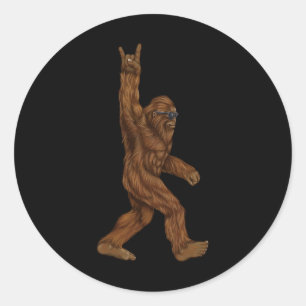 Sticker Rond Rock Sur Bigfoot Sasquatch Aime Rock Et Roll Sung