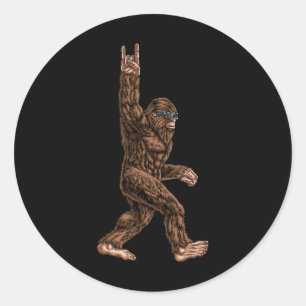 Sticker Rond Rock Sur Bigfoot Sasquatch Aime Rock Et Roll Sung